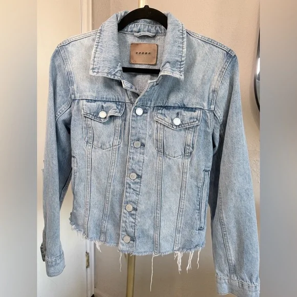 Blank NYC Light Blue Distressed Denim Jacket - Size Large - Picture 1 of 12